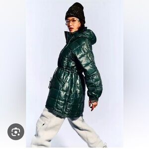 Free People Dark Green Quilted Puffer Coat with Hood